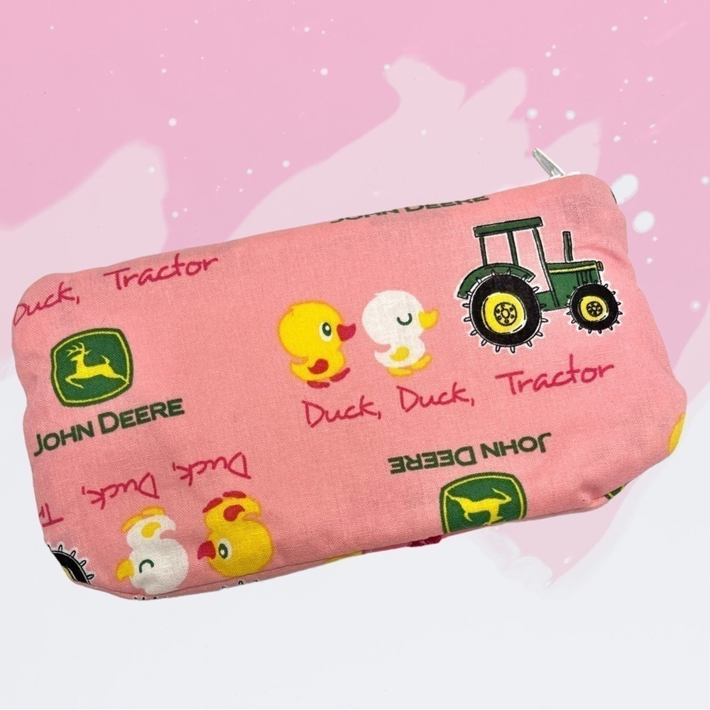 Waterproof Make Up Bag Pink John Deere w/ Satin - Picture 3 of 4